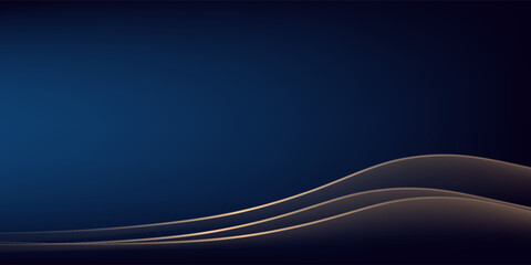 Luxury curve golden lines on dark blue background with lighting effect copy space for text. Luxury design style. Template premium award design.