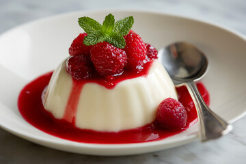 panna cotta with berry coulis top view