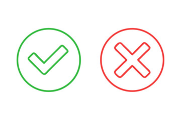 Thin Line Check Mark Icons – Green Tick and Red Cross Vector

