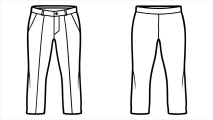 Two views of men's trousers technical drawings isolated on a white background. Print flyer poster design icon sign isolated vector sketch freehand outline sketchy line art  silhouette illustration