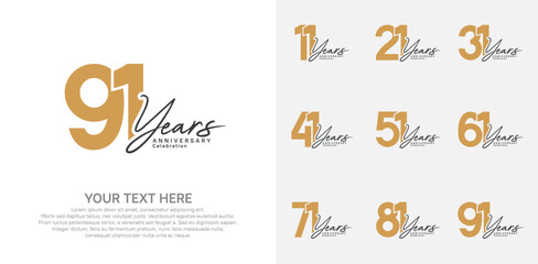 Anniversary logo set vector design, brown color for celebration event