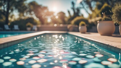 Pool Side Background With Copy Space, Swimming Pool During Sunny Day, Empty Copy Space for Text
