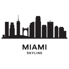 Obraz premium Vector Miami skyline. Travel Miami famous landmarks. Business and tourism concept for presentation, banner, web site. Vector black silhouette. with white background