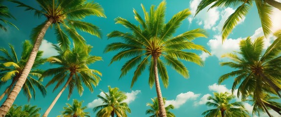 Fototapeta premium The Green Stems Of A Palm Tree with Empty Copy Space For Text