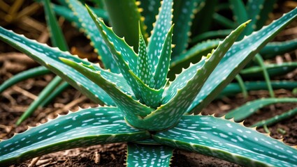 Obraz premium Aloe vera, also called aloe vera, is a plant with juicy, gel-like leaves.