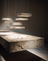 Modern minimalist lighting design with layered stone for interior decor