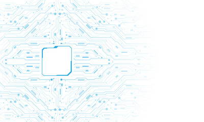 Abstract blue circuit board technology connected lines electronics elements computer motherboard chip processor semiconductor digital on white background vector