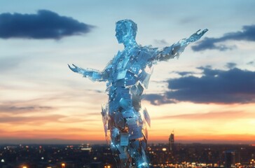 Fototapeta premium A conceptual abstract figure representing a consultant, made of transparent layered charts
