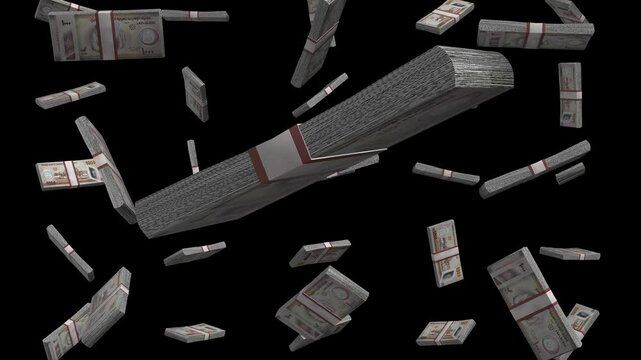 Cash cascading from above in a dramatic display of UAE dirhams