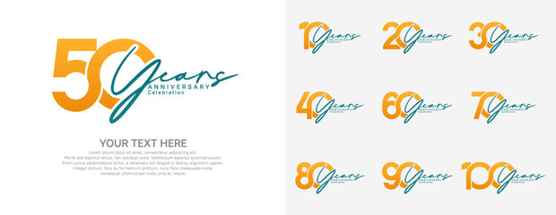 Anniversary logo set vector design, orange and blue color for celebration event