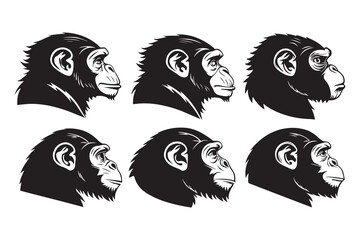 Set of Chimpanzee head line art 