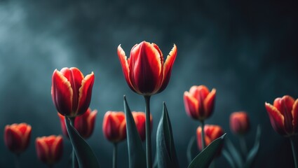 Fototapeta premium Red Tulip with Empty Copy Space for Text