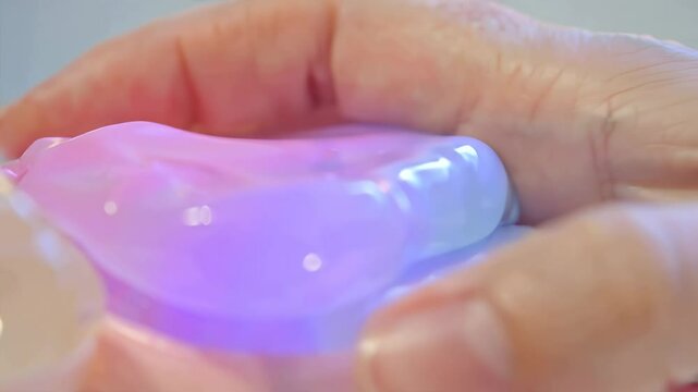 Colorful Slime: Hands Exploring Sensory Play with a Translucent, Iridescent Substance