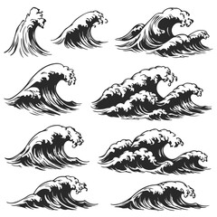 silhouette water waves set  vector illustration