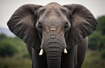 Obraz premium Close-up elephant portrait highlighting textured skin and wise eyes