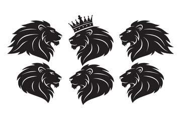 Set of Lion head line art 