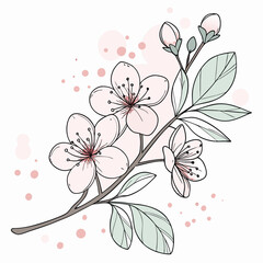 hand drawn cherry blossom flower branch illustration with soft background