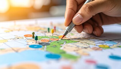 Fototapeta premium A hand colouring a part of a map with colour markers