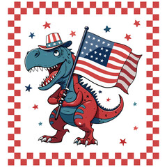 Retro American T-Rex PNG – Funny 4th of July Dinosaur Patriotic Sublimation Design
