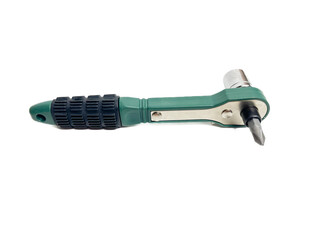 Preset torque wrench with cap head. Green and black coated handle. Working tool with reversible...