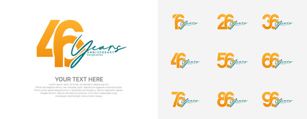 Anniversary logo set vector design, orange and blue color for celebration event