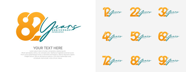 Anniversary logo set vector design, orange and blue color for celebration event