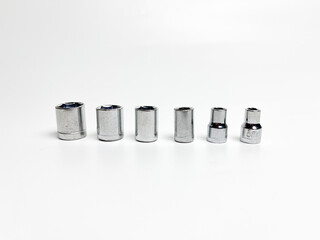 Set of stainless steel hex sockets.