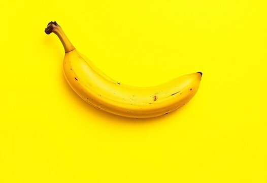 Ripe banana on yellow background, suggestive phallic symbol, copy space,  photography,  symbol