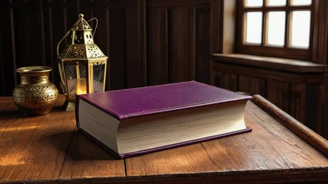 This is a hand-bound, leather-covered book with an embossed cover and gilt lettering. The vibrant purple hue suggests it could be a special edition or valuable item for collectors.