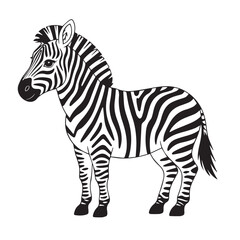 Black and white striped zebra mammal vector illustration, isolated on white background with a wildlife safari profile