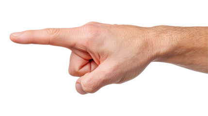 Hand pointing straight on isolated transparent background with natural skin texture and detail