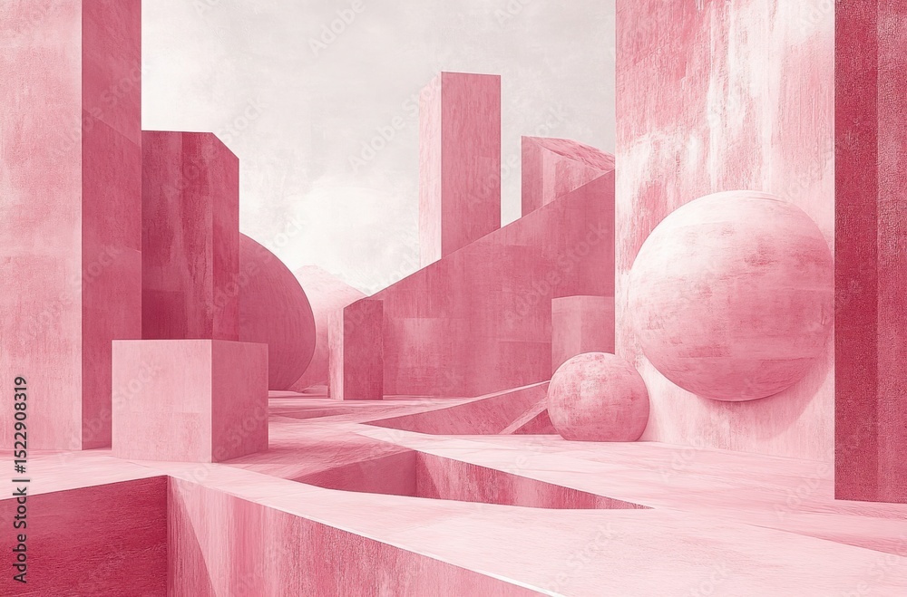 Fototapete conceptual visualization of a set, placed on the right abstract forms arranged in a deliberate struc