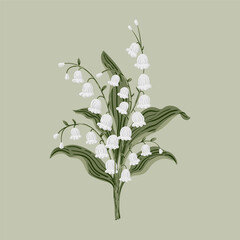 Lily Of the Valley Hand painted botanical Illustration. May Birth Month Flower poster card sticker