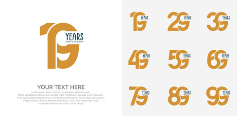 Anniversary logo set vector design, yellow color for celebration event