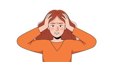 Young caucasian female cartoon with red hair expressing stress and frustration vector illustration