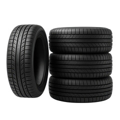 Four black tires stacked on top of each other. The tires are all the same size and are black in color