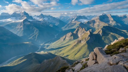 Obraz premium Amazing view of mountain range on good weather, ideal place for active life, hiking, trekking, and climbing.