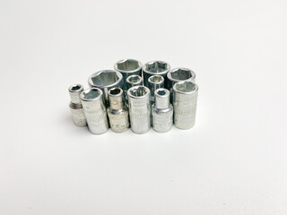 Set of stainless steel hex sockets.