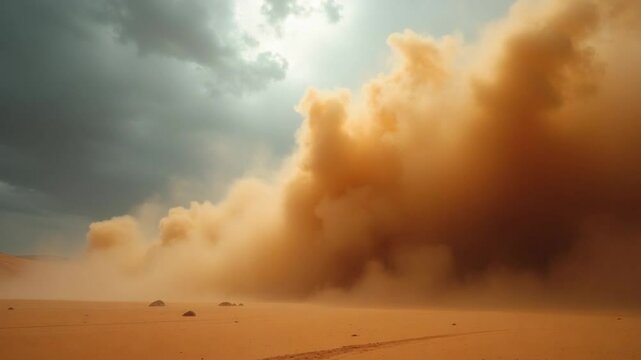 Massive Sandstorm Rolling Through Desert Landscape