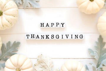 Happy thanksgiving message with pumpkins and autumnal decor