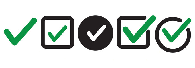 Green check mark icon. Check mark vector icon. Checkmark Illustration. Vector symbols set ,green checkmark isolated on white background. Correct vote choise isolated symbol.