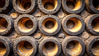 Macro of temple echo chamber wall with soot rings