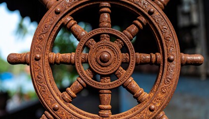 Obraz premium Close-up of coin rust pattern shaped like dharma wheel