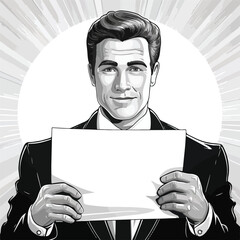 Professional Politician Holding Blank Poster in Black and White for Marketing Campaigns