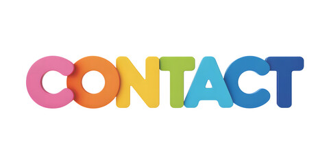 "CONTACT" text in bold multicolor rounded letters with clean minimal 3D style

