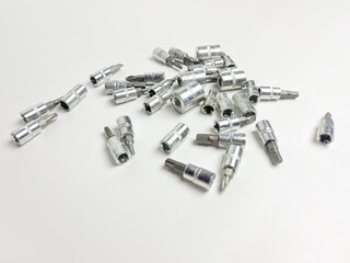 Sets of screwdriver bits isolated on white background