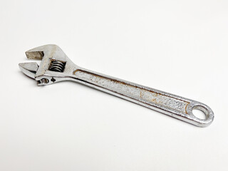 Adjustable spanner isolated on white. Chrome vanadium wrench. Industrial spanner.
