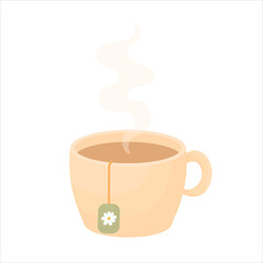 Hot mug of chamomile tea. Herbal tea. Element of autumn