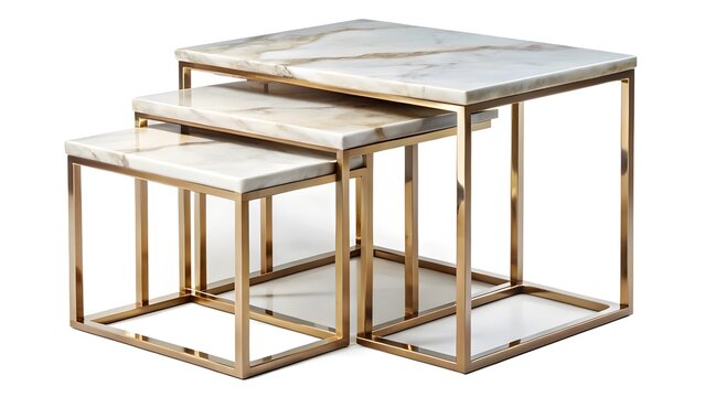 Modern nesting tables with marble tops and gold frames