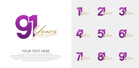 Anniversary logo set vector design, purple and gold color for celebration event